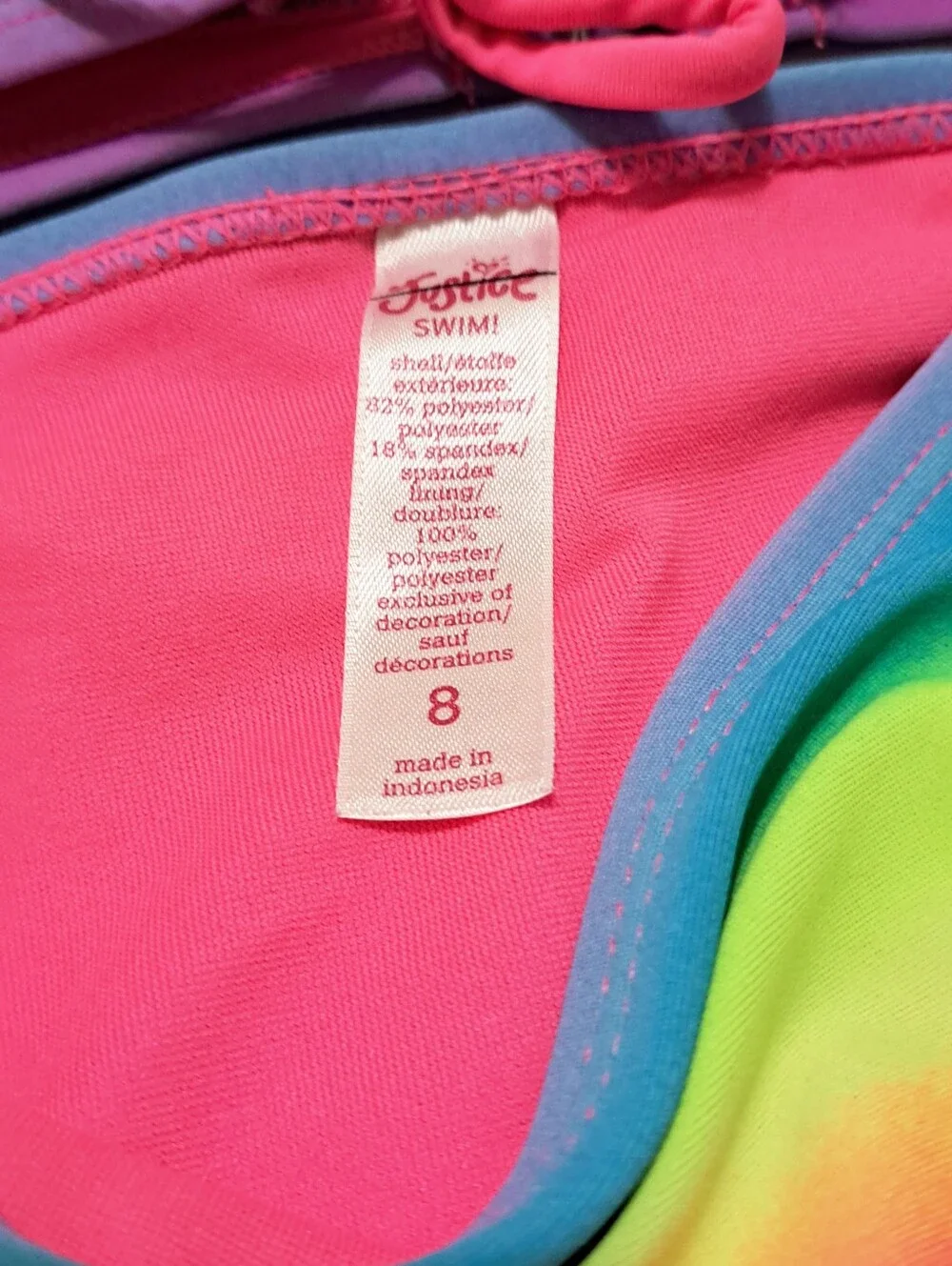Justice Bright Neon Rainbow Bikini with Rhinestone Detail